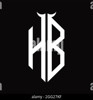 HB Logo Monogramm mit Horn Form isoliert schwarz-weiß Design-Vorlage auf schwarzem Hintergrund Stock Vektor