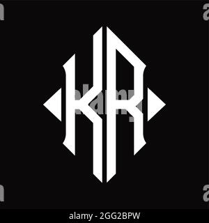 KR Logo Monogramm mit Schild Form isoliert schwarzen Hintergrund Design-Vorlage Stock Vektor