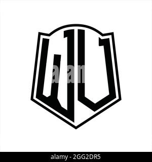 WV-Logo-Monogramm mit Schildform Umriss Designvorlage isoliert auf weißem Hintergrund' Stock Vektor