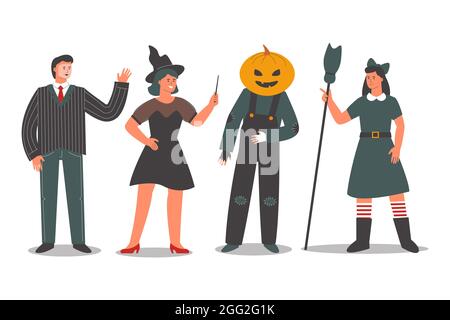 Menschen in gruseligen halloween-Kostümen Vektor-Illustration. Stock Vektor