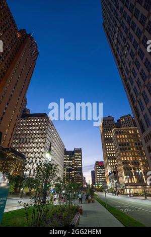 Blick auf die Straße der Innenstadt von Detroit in den Vereinigten Staaten Stockfoto