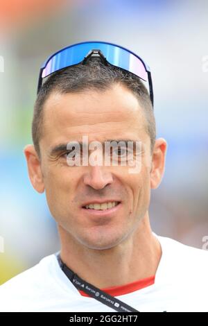 Commezzadura, Trentino, Italien. August 2021. 2021 Mountainbike-Rad-Weltmeisterschaften, Val di Sole; Cross Country, Julien Absalon (FRA) Credit: Action Plus Sports/Alamy Live News Stockfoto