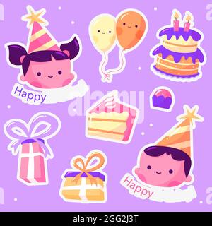 Happy Birthday Design Illustration von Aufklebern Vektor-Illustration. Stock Vektor
