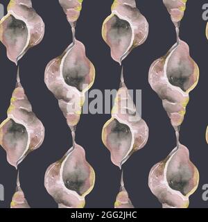 Nahtloses Musterung der Muschelschalen. Handgezeichnete Doodle-Muscheln, Seesterne, Algen und Korallen. Stockfoto