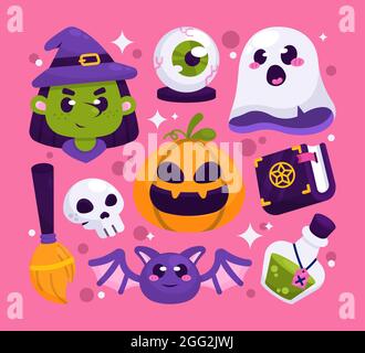 Flache halloween Elemente Set Vektor Illustration. Stock Vektor
