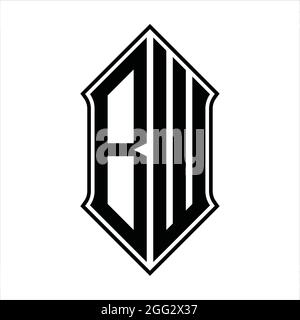 BW Logo Monogramm mit shieldshape und schwarzen Umriss Design Vorlage Vektor Symbol abstrakt Stock Vektor