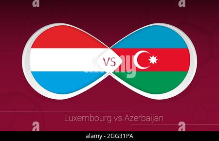 Luxemburg gegen Aserbaidschan im Fußballwettbewerb, Gruppe A. gegen Ikone im Fußballhintergrund. Vektorgrafik. Stock Vektor