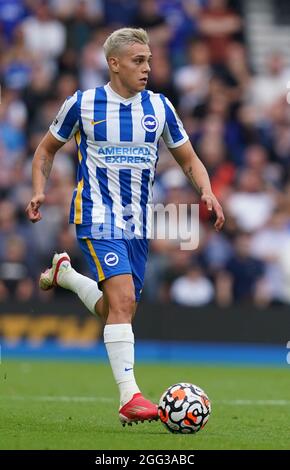 Brighton und Hove Albions Leandro Trossard während des Premier League-Spiels im Amex Stadium, Brighton. Bilddatum: Samstag, 28. August 2021. Stockfoto