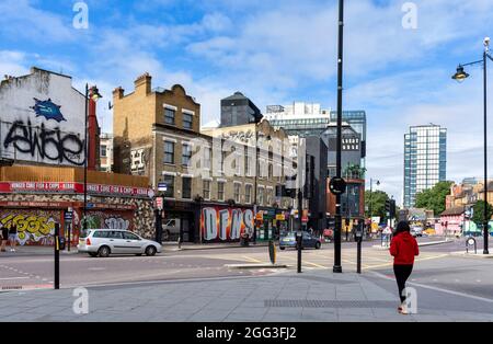 LONDON KUNST-UND KULTURVIERTEL UM BACKSTEINSTRASSE KREATIVE ENTWÜRFE GROSSE EASTERN STREET Stockfoto