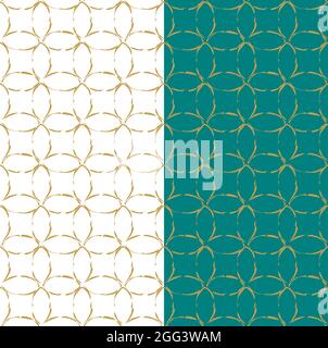 Kreis glatte Tinte Pinselstrich nahtlose Muster. Rasterdarstellung in gebogener Goldfarbe. Weißer, blauer, leicht bearbeitbarer Farbhintergrund. Vektor Stock Vektor