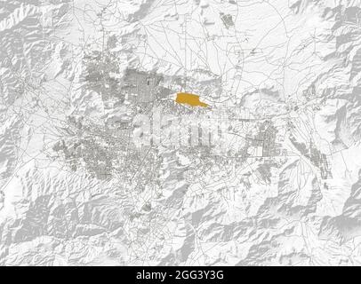 Karte von Kabul, Straßen, Karte der Hauptstadt. Satellitenansicht. Afghanistan. Asien. Stockfoto