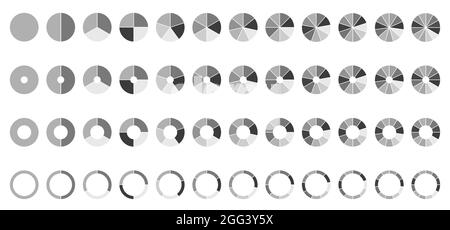 Kreisdiagramme. Runddiagramm. 2,3,4,5,6,7,8,9,10,11,12 Abschnitte oder Schritte. Stock Vektor