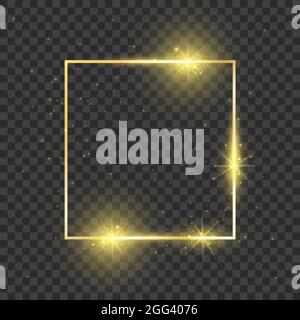 Goldfarbener quadratischer Rahmen. Leuchtender Effekt Rechteck glänzende Form. Dunkle Magie Luxus Magie Dekoration Stock Vektor