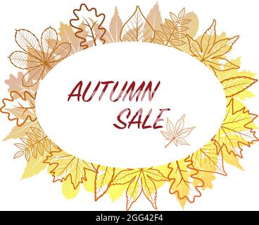 Herbstlicher Rahmen mit bunten und konturenüberlauften Blättern für Shopping, Verkauf oder Werbeplakat, Hintergrund, Flyer, Webbanner. Vorlage Stock Vektor