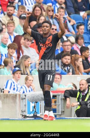 28. August 2021 - Brighton & Hove Albion gegen Everton - Premier League Demarai Grey von Everton feiert sein Tor während des Premier League-Spiels im Amex Stadium, Brighton. Stockfoto