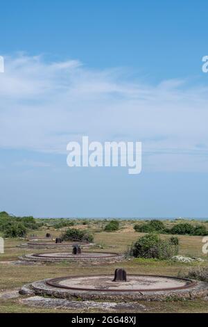 Plinthen für 64 Pfünder RML pratice Kanonen in der viktorianischen Zeit, Landguard Fort, Felixstowe Stockfoto