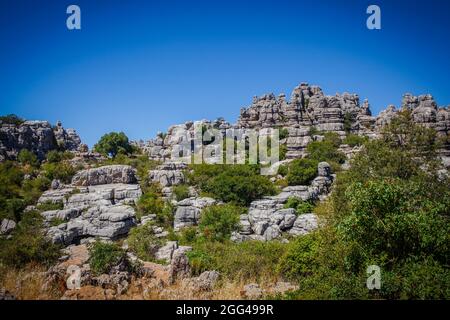 Blick auf den Naturpark El Torcal de Antequera. Stockfoto