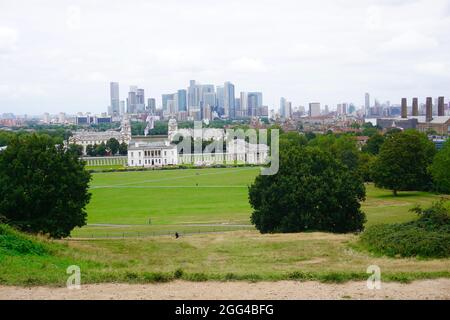 Ansicht von London vom Royal Observatory, Greenwich, London, Großbritannien Stockfoto