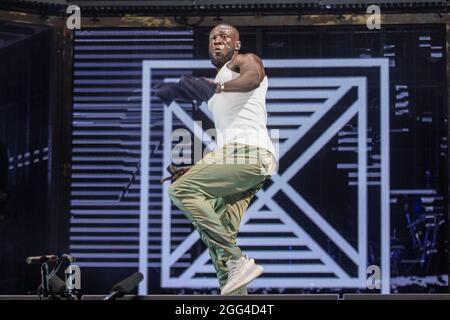 Leeds, Großbritannien. 28. August 2021,Stormzy tritt während des Leeds Festivals 2021Bramham Park auf der Hauptbühne East auf Quelle: Jason Richardson/ Stockfoto