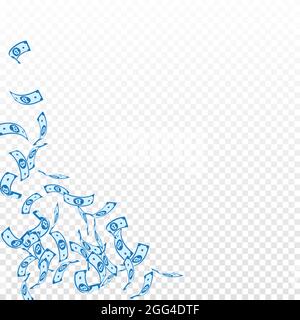 Bitcoin, Internet-Währungsscheine fallen. Spärliche BTC-Rechnungen auf transparentem Hintergrund. Kryptowährung, digitales Geld. Tatsächliche Vektordarstellung. Unusu Stock Vektor