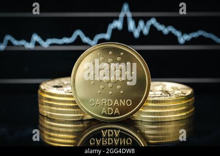 Close-Up der Kryptowährung Cardano Ada vor einem Kursdiagramm Stockfoto