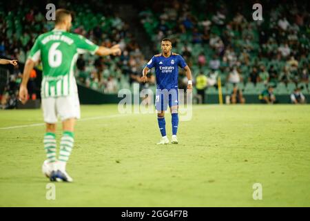 Sevilla, Spanien. August 2021. Rodrygo geht im Benito Villamarin Stadium beim Spiel La Liga Santander 2021/2022 zwischen Real Betis und Real Madrid in Aktion. (Endergebnis; Real Betis 0:1 Real Madrid) Credit: SOPA Images Limited/Alamy Live News Stockfoto