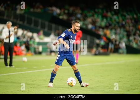 Sevilla, Spanien. August 2021. Daniel Carvajal in Aktion während des La Liga Santander 2021/2022-Spiels zwischen Real Betis und Real Madrid im Benito Villamarin Stadium. (Endergebnis; Real Betis 0:1 Real Madrid) Credit: SOPA Images Limited/Alamy Live News Stockfoto