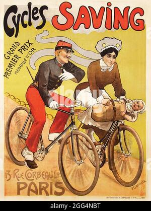 Klicken Sie auf Vintage Französisch Fahrrad Poster - Cycles Saving, 1900s Stockfoto