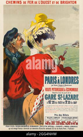 Klicken Sie auf Vintage French Travel Poster - von Paris nach London mit der Bahn. 1920er Jahre Stockfoto