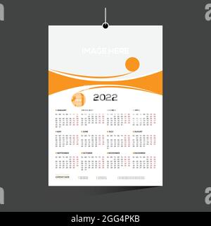 Orangefarbenes Kalenderdesign für 12 Monate 2022 Stock Vektor
