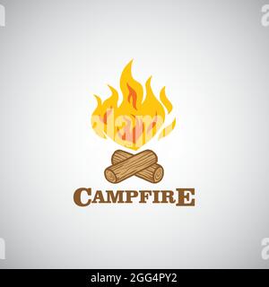 Campfire Mountain Adventure Logo Vektorgrafik. Vorlage für Camping, Abenteuer Urlaub Aktivität. Stock Vektor