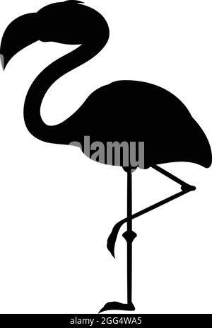 Flamingo steht auf 1 Bein. Black Bird Silhouette Gegen Weißen Hintergrund Kein Himmel. Freier Vektor Stock Vektor