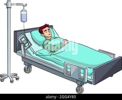 Cartoon-Vektordarstellung eines Mannes, der in einem Krankenhausbett ruht Stock Vektor