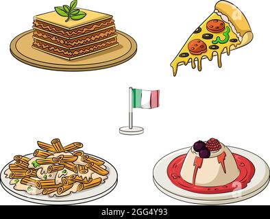 Cartoon-Vektor-Illustration eines italienischen Lebensmittelsortiments Stock Vektor