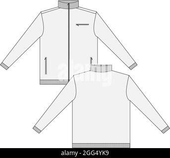 Baumwoll-Jersey Fleecejacke technische Mode flache Skizze Vektor Illustration Vorlage Vorder- und Rückansicht. Flachbekleidung Sweatshirt Jacke im CAD-Modell. Stock Vektor