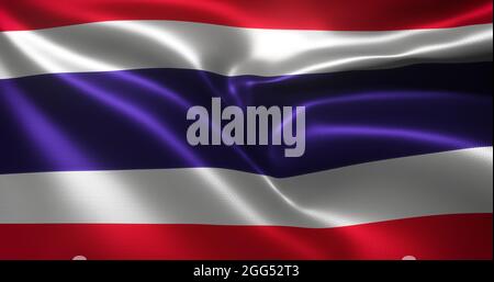 Thailand Flagge, Thai Flagge mit winkenden Falten, Nahaufnahme, 3D Rendering Stockfoto