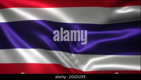 Thailand Flagge, Thai Flagge mit winkenden Falten, Nahaufnahme, 3D Rendering Stockfoto