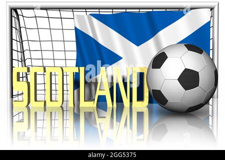 Schottland. Nationalflagge mit Fußball im Vordergrund. Sport Fußball - 3D Illustration Stockfoto