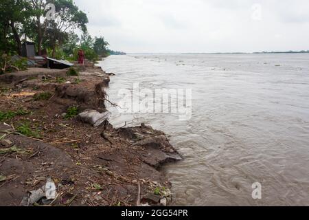 Munshiganj, Bangladesch. August 2021. Ein Blick auf ein Ufer des Flusses Padma in Tongibari, Munshiganj Bezirk am Rande von Dhaka.heftige Erosionen haben nach dem Monsun in die Ufer des Flusses Padma gefressen und bedrohten große Teile in Munshiganj, Tongibari Upazila, Bangladesch. (Foto von Nayan Kar/SOPA Images/Sipa USA) Quelle: SIPA USA/Alamy Live News Stockfoto