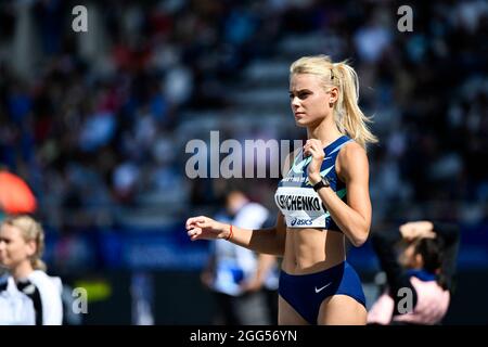 Yuliya (Yuliia) Levchenko (Women's High Jump) aus der Ukraine tritt während der IAAF Wanda Diamond League, Meeting de Paris Athletics Veranstaltung am 28. August 2021 im Charlety Stadion in Paris, Frankreich, an. Foto von Victor Joly/ABACAPRESS.COM Stockfoto