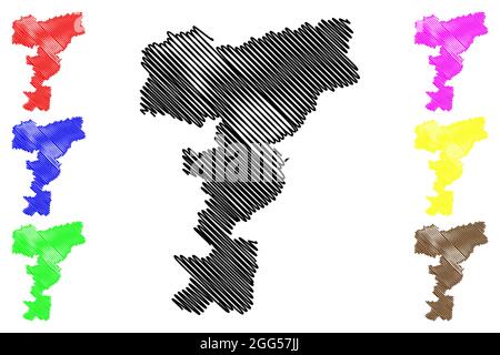 Landkreis Mettmann (Bundesrepublik Deutschland, Land Nordrhein-Westfalen, NRW, Region Düsseldorf) Kartenvektordarstellung, Scribble-Skizze Mett Stock Vektor