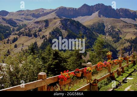 FRANKREICH. PROVENCE. HAUTES-ALPES (05) QUEYRAS, SAINT-VERAN Stockfoto