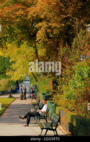 FRANKREICH. PARIS (75) 1. ARR. ILE DE LA CITE. ÖFFENTLICHER GARTEN VON VERT GALANT Stockfoto