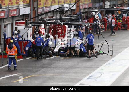 pitstop 09 MAZEPIN Nikita (rus), Haas F1 Team VF-21 Ferrari, Aktion während des Grand Prix der Formel 1 Belgien, 12. Lauf der FIA Formel 1-Weltmeisterschaft 2021 vom 27. Bis 29. August 2021 auf dem Circuit de Spa-Francorchamps, in Stavelot, bei Liege, Belgien - Foto DPPI Stockfoto