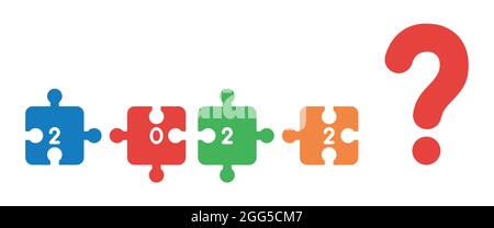 Neues Jahr 2022 Vektor-Konzept, inkompatible Puzzleteile, Scheitern im Jahr 2022. Flacher Style. Stock Vektor