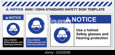 Schutzschild Vorlage helmetSicherheitsbrille und Gehörschutz, Standard ansi und osha verwenden Stock Vektor
