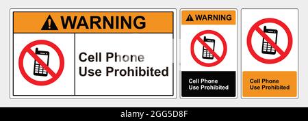 Sicherheit Zeichen Mobiltelefon Nutzung verboten, Zeichen Lanscape und potrait Formen, ANSI und OSHA Standardformate. Vektorwarnung Stock Vektor