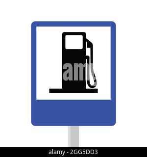 Lage der Tankstelle. Verkehrsschild Sicherheitsschild. Silhouette der Tankstelle. Logos und Illustrationen Stock Vektor