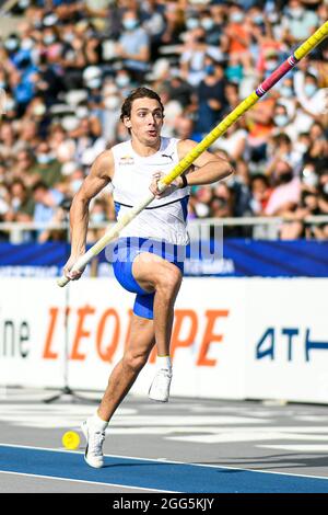 Armand 'Mondo' Duplantis (Men's Pole Vault) aus Schweden tritt während der IAAF Wanda Diamond League, Meeting de Paris Leichtathletik-Veranstaltung am 28. August 2021 im Charlety-Stadion in Paris, Frankreich - Foto Victor Joly / DPPI Stockfoto