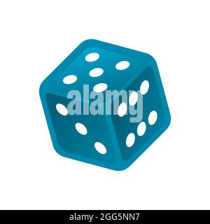 Blaue Würfel Rollen. Spielidee. Casino- oder Spielkonzept. Isometrische realistische Würfel im Flug. Nahaufnahme auf weißem Hintergrund. Yachtspiel spielen. Vektor Stock Vektor
